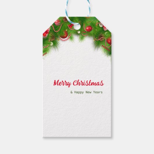 Kerstmis, rode bollen en Cadeaus Cadeaulabel (Voorkant)