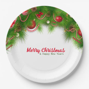 Kerstmis, rode bollen en Cadeaus pap Papieren Bordje