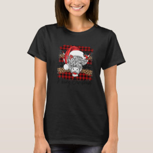 Kerstmis Rode Buffalo Geruite Koe Santa Claus Hoed T-shirt