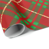 Kerstmis Rode en Gouden Buffel Plaid Cadeaupapier (Rol Hoek)