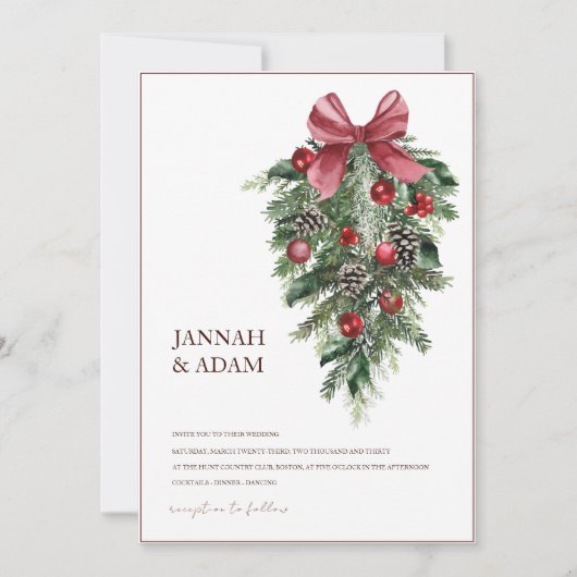 Kerstmis Rode en Groene Winter Feestelijke Bruilof Kaart (Voorkant)