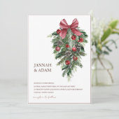 Kerstmis Rode en Groene Winter Feestelijke Bruilof Kaart (Staand voorkant)