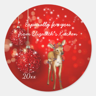 Kerstmis, Rode Glitter-Ornamenten, Aangepast, Vaka Ronde Sticker