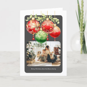 Kerstmis Rode Groene Baubles Fotosjabloon Feestdagen Kaart