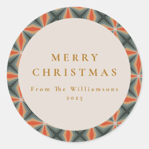 Kerstmis Rode Groene Mid Century Sterren Custom Ronde Sticker