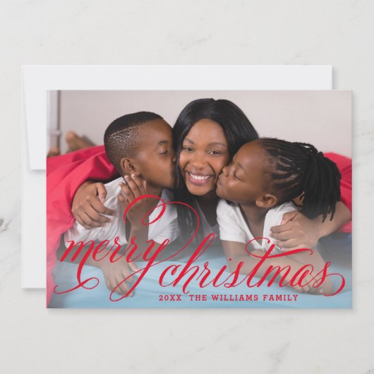 Kerstmis Rode Handgeschreven Script Foto Feestdagenkaart (Voorkant)