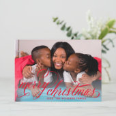 Kerstmis Rode Handgeschreven Script Foto Feestdagenkaart (Staand voorkant)