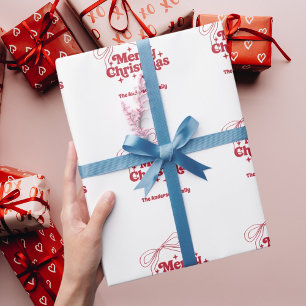 Kerstmis rode handgetekende boog retro cadeaupapier