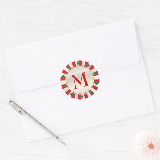 Kerstmis Rode Holly Monogram Envelop Seal Ronde Sticker (Envelop)