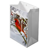 Kerstmis, rode kardinaal, vogel en sneeuw medium cadeauzakje (Voorkant Gekanteld)