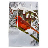 Kerstmis, rode kardinaal, vogel en sneeuw medium cadeauzakje (Achterkant)