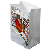 Kerstmis, rode kardinaal, vogel en sneeuw medium cadeauzakje (Achterkant Gekanteld)