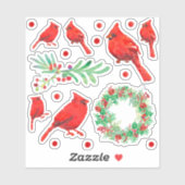 Kerstmis Rode Kardinaal Vogel Holly krans Sticker (Vel)
