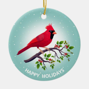 Kerstmis Rode Kardinaalvogel op Teal Keramisch Ornament