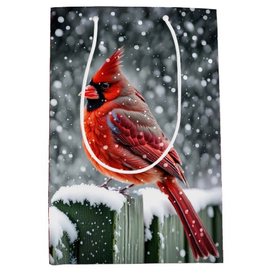 Kerstmis Rode Kardinalen in Sneeuwvlokken Medium Cadeauzakje (Voorkant)