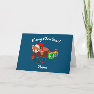 "Kerstmis Rode Panda" Vouwbare Kerstkaart Feestdagen Kaart