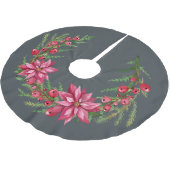 Kerstmis Rode Poinsettia Bessen Krans Off-Zwart Kerstboom Rok (Gekanteld)