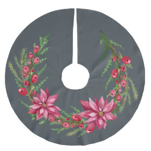 Kerstmis Rode Poinsettia Bessen Krans Off-Zwart Kerstboom Rok