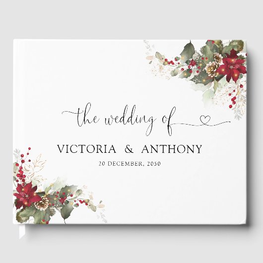 Kerstmis Rode Poinsettia Bruiloft Gastenboek (Voorkant)