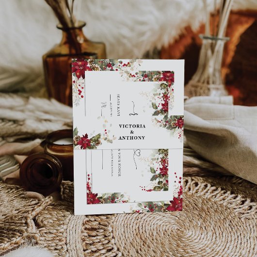 Kerstmis Rode Poinsettia Bruiloft Uitnodigingen Wikkel