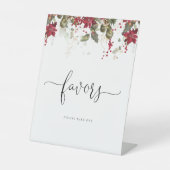 Kerstmis Rode Poinsettia Favors Sign Reclamebord Met Voetstuk (Voorkant)