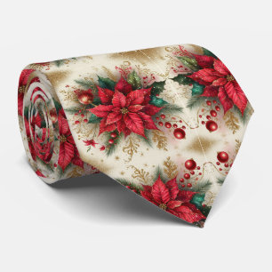 Kerstmis Rode Poinsettia met Gouden Heren Halsdoek Stropdas