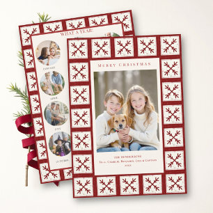 Kerstmis Rode Quilt Familie Foto's Jaaroverzicht Feestdagenkaart