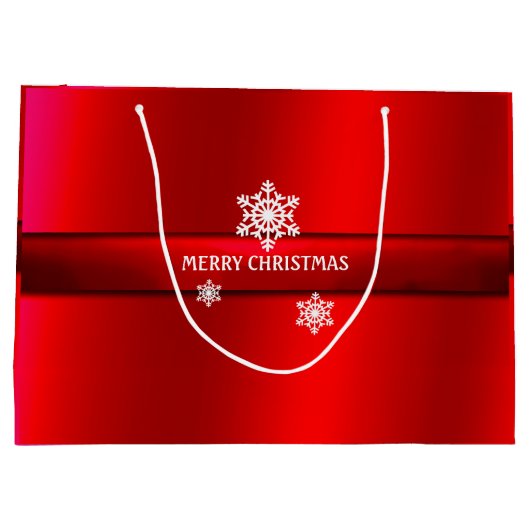 Kerstmis, Rode Satijn, Sneeuwvlokken, Custom Large Cadeauzakje (Achterkant)