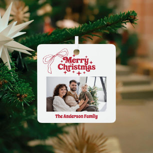 Kerstmis rode strik tekening retro foto metalen ornament