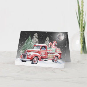 Kerstmis Rode Truck Met Suikerstokken Feestdagen Kaart