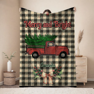 Kerstmis rode vrachtwagen grijze buffel geruite mo fleece deken