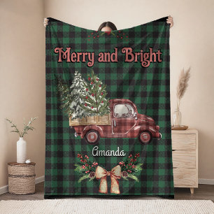 Kerstmis rode vrachtwagen groene buffel geruit mon fleece deken