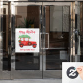 Kerstmis Rode Vrachtwagen Wit Feestelijk Raamsticker (Kantoordeur)
