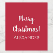 Kerstmis Rode Vrolijke Kerstmis Gepersonaliseerd Wijn Etiket (Enkel label)