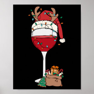 Kerstmis Rode Wijn Glas Kerstman Hoed Rendier Plez Poster