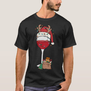 Kerstmis Rode Wijn Glas Kerstman Hoed Rendier Plez T-shirt