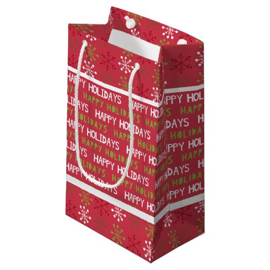 Kerstmis Rode, Witte en Groene Sneeuwvlokken Klein Cadeauzakje (Voorkant Gekanteld)