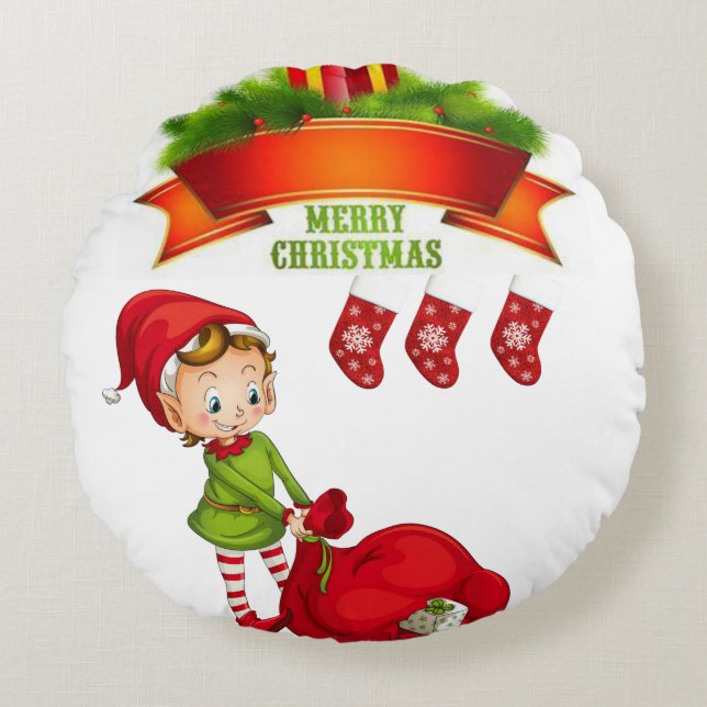 Kerstmis Rond Kussen, Elf Kussen (Voorkant)