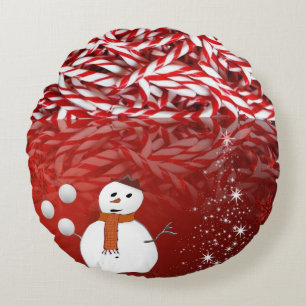 Kerstmis Ronde Kussen, Sneeuwman Rond Kussen