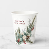 Kerstmis Rood Bes Wit Roos Bruidsfeest Papieren Bekers (Achterkant)