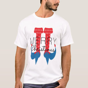 Kerstmis, rood, blauw script, snowflake, overeenko t-shirt