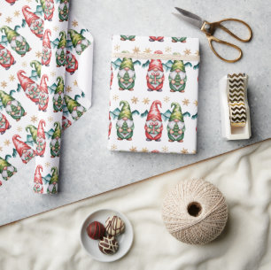 Kerstmis Rood en Groen Kabouters met Gouden Sneeuw Cadeaupapier