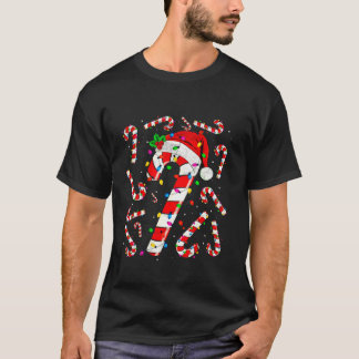 Kerstmis Rood en Wit Candy Cane Kerstmis Licht T-shirt