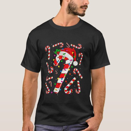 Kerstmis Rood en Wit Candy Cane Kerstmis Licht T-shirt (Voorkant)