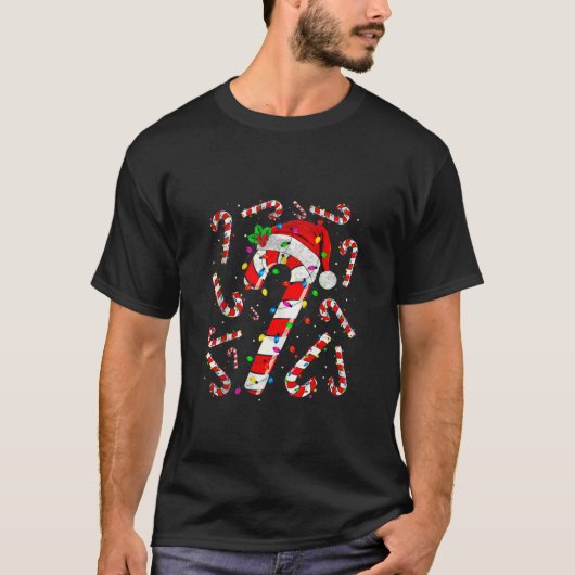 Kerstmis Rood en Wit Candy Cane Kerstmis Licht T-shirt (Voorkant)