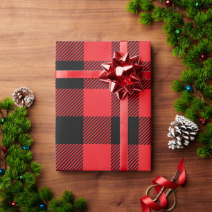 Kerstmis Rood en Zwart Buffalo Plaid Cadeaupapier
