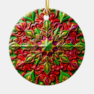 KERSTMIS Rood Geel Groen 3D Ster ~ Keramisch Ornament