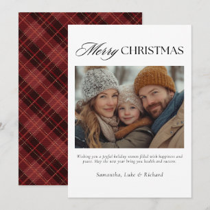 Kerstmis Rood Geruit Familie Foto Vakantiekaart Feestdagenkaart