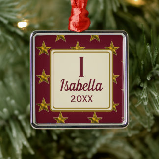 Kerstmis Rood Gouden Ster Monogram Vakantie Metalen Ornament
