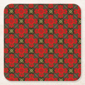 Kerstmis Rood Groen Modern Patroon Vierkante Kartonnen Onderzetter (Voorkant)